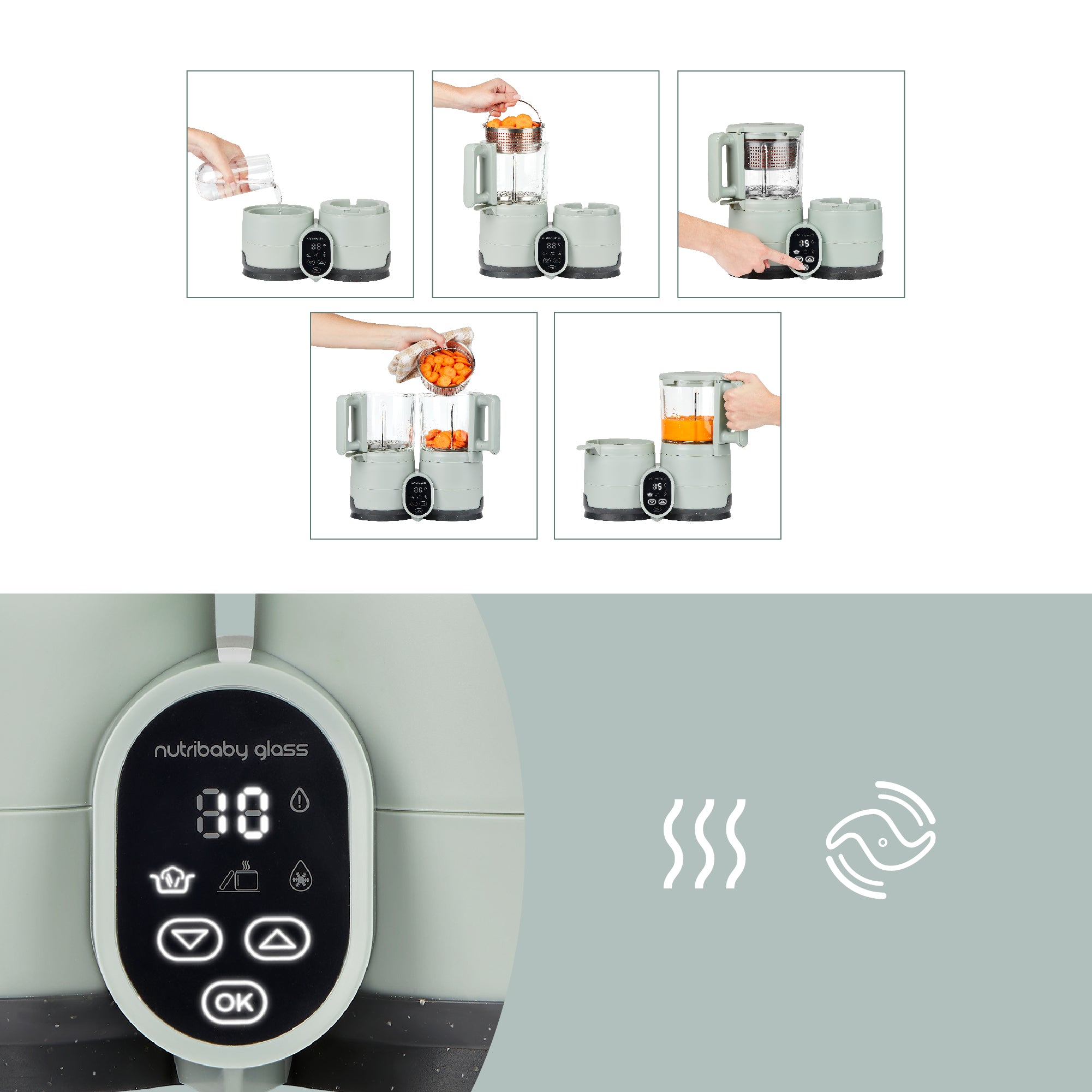 Robot en verre cuisson rapide - Nutribaby Glass Celadon