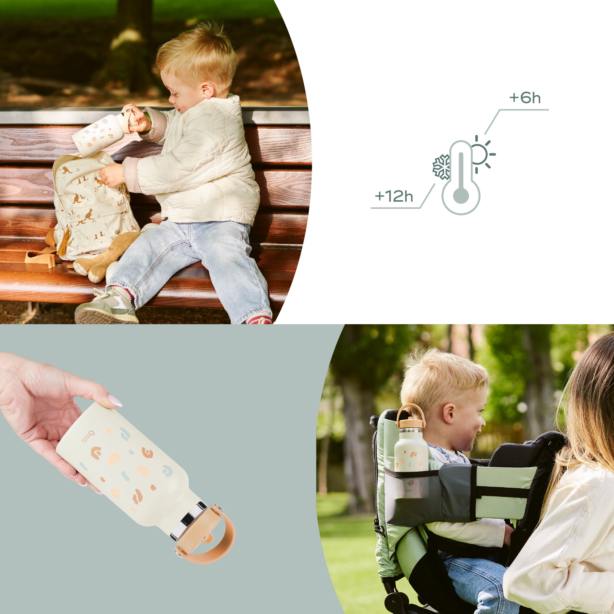 Gourde enfant inox isotherme Babymoov – Little Explorer Ivory