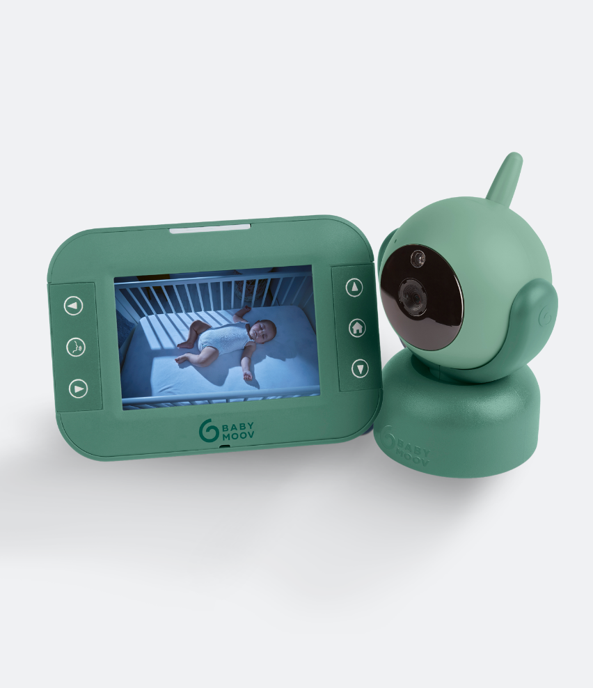 Babymoov YOO Twist Babyphone Vidéo Caméra Motorisé 360°, Ecran 3,5'',  Technologie Sleep, Talkie-Walkie, Veilleuse, 8 Berceuses et Indicateur de